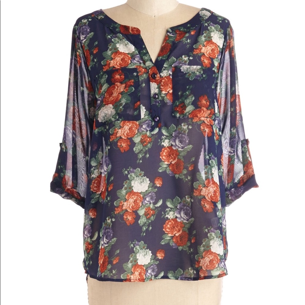 ModCloth/ Poema blue floral top 4X